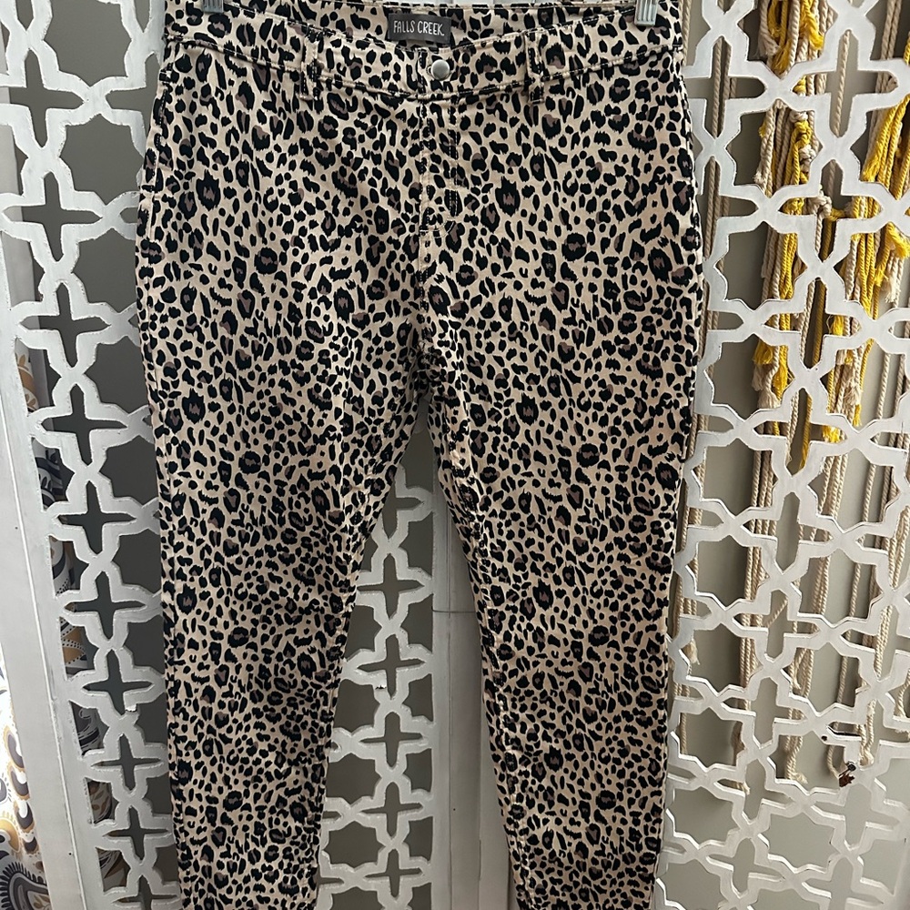 Falls Creek Leopard Print Straight Leg Pants - Black and Tan